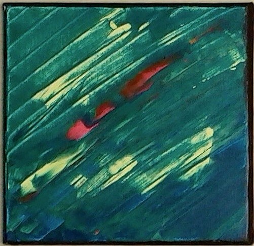 Green abstract painting with diagonal marks