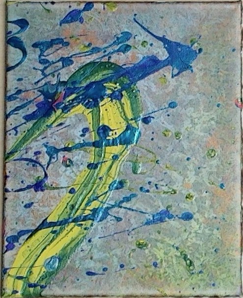 Layered blue and green abstract painting