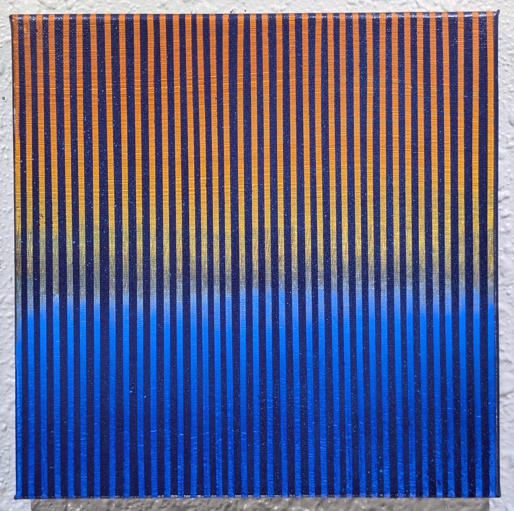 Frequencies No. 1, an abstract field of orange and blue vertical lines
